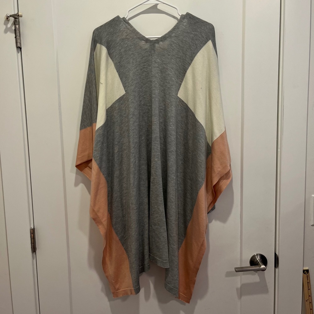 Eileen‎ Fisher Colorblock Open Front Poncho Cardigan Grey Peach OS F18DXT - Picture 4 of 6